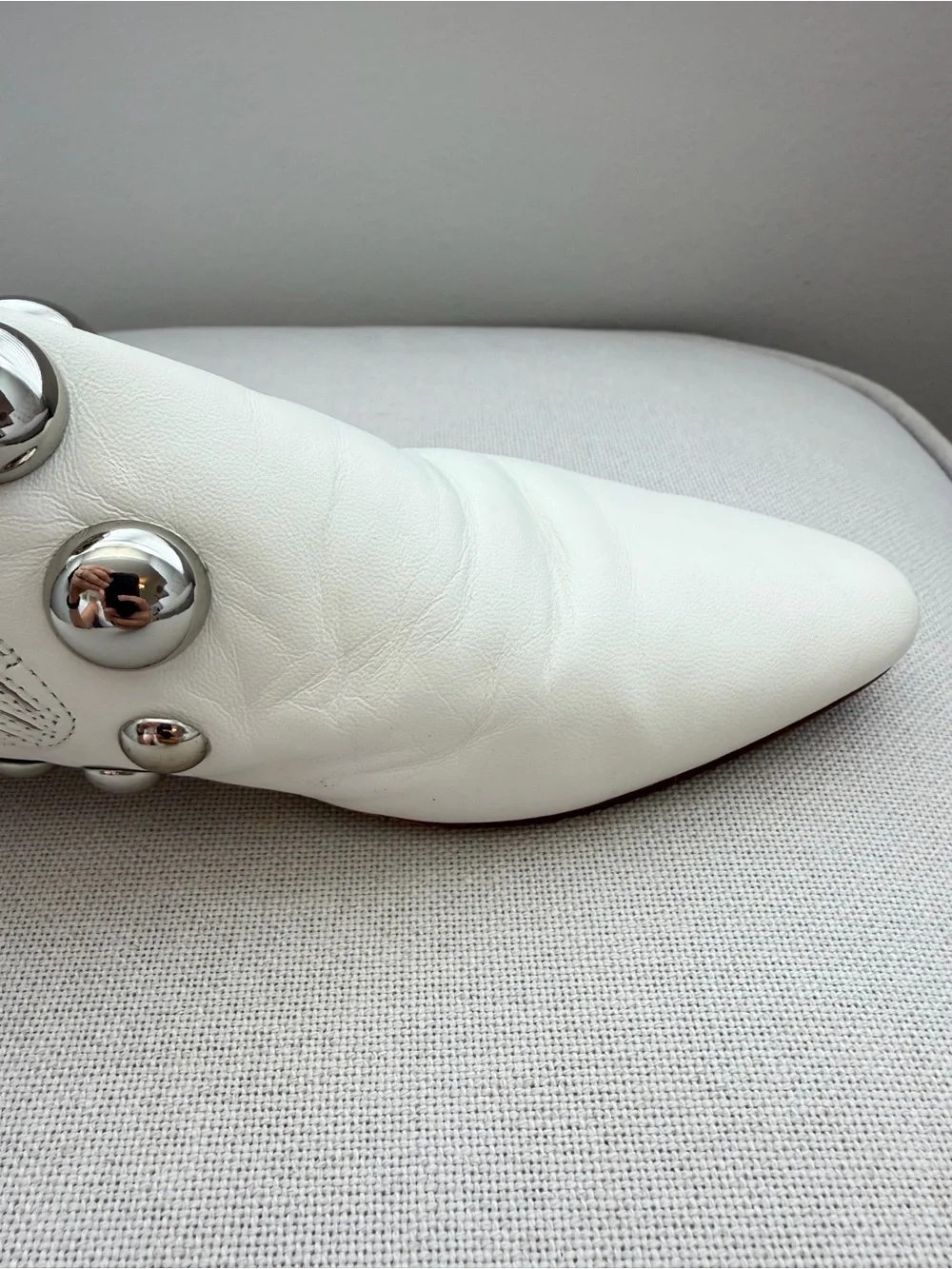 Rare! Tory Burch Loafer White Blythe Studded Metal Slip‎ On Women Size 6.5 M